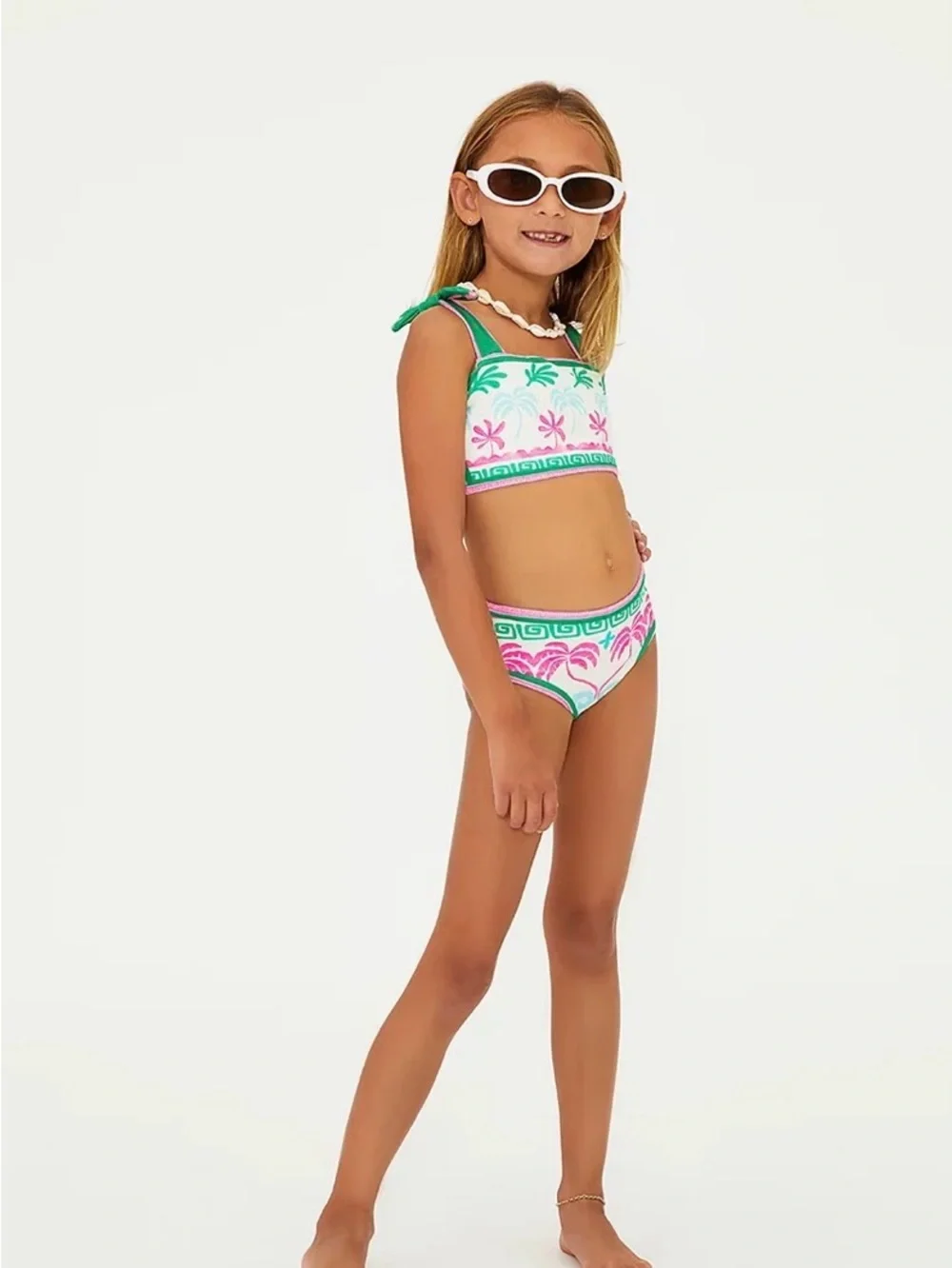Beach Riot Pink, Green & Cream Tropical Knot-Strap Bikini Set